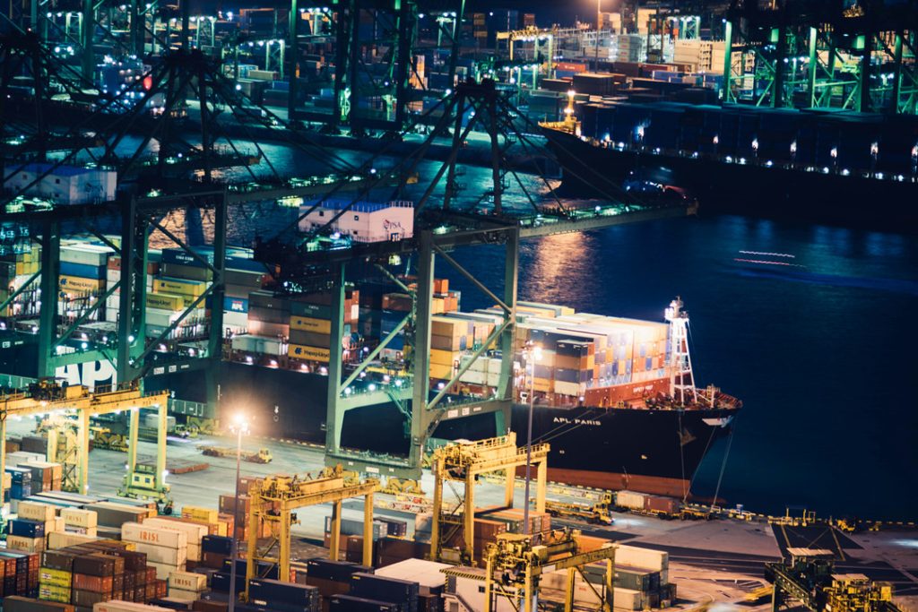 Maritime port at night