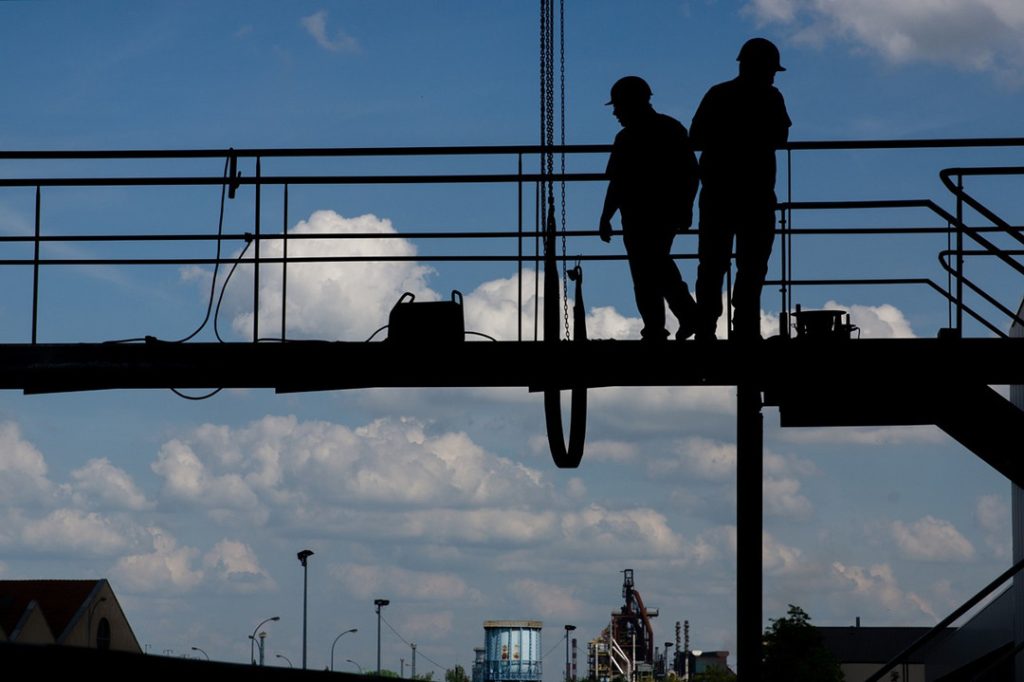 Construction workers work at height