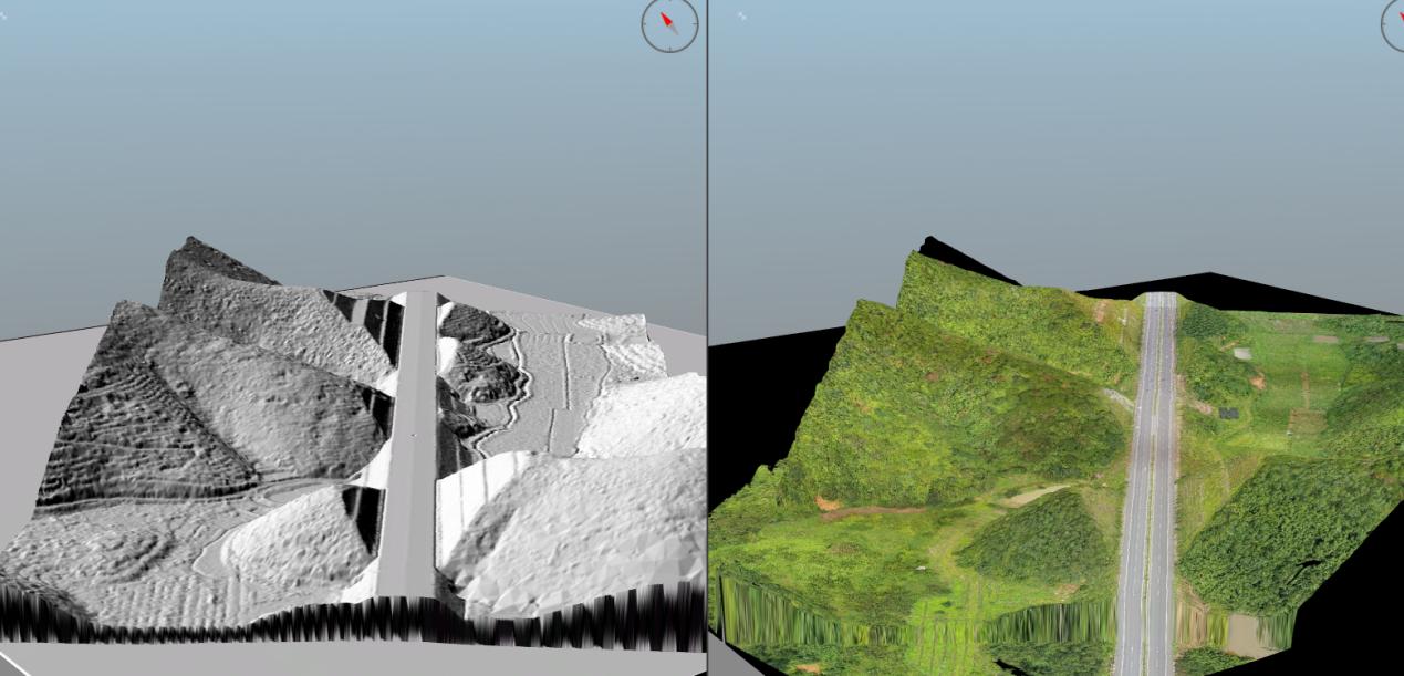 Hillshade model and true color point cloud of the highway