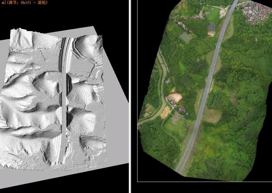 Hillshade model and true color point cloud of the highway