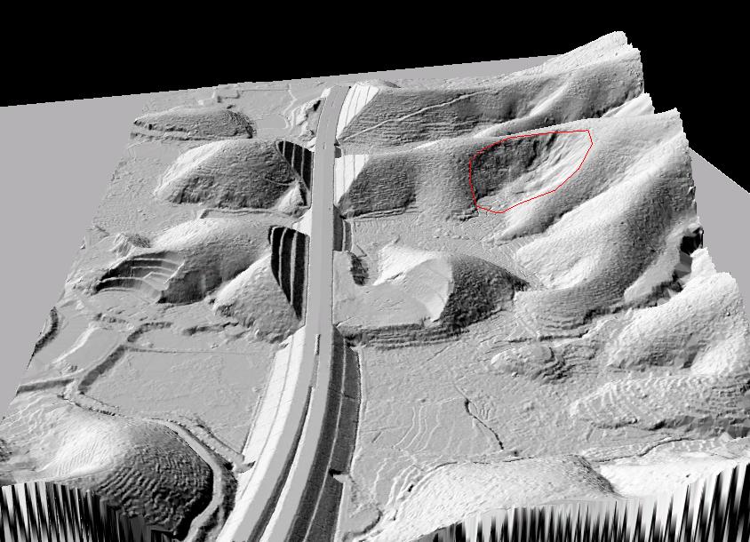 hillshade model of the highway